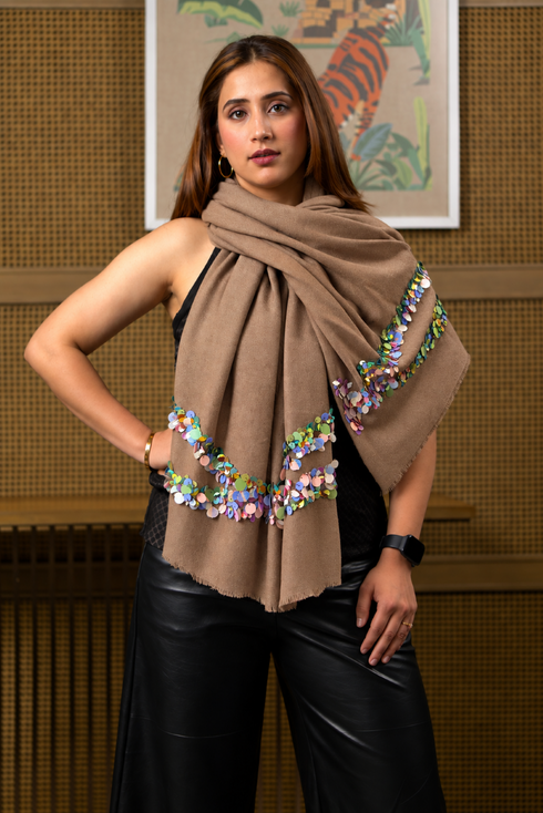 Shimmy Sequin | Embroidered Wool Silk Stole