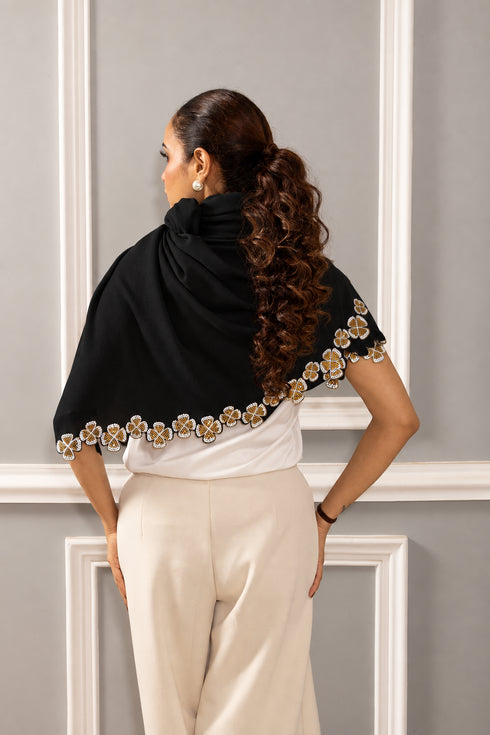 Dancing Crystal Petals | Embroidered Wool Silk Stole