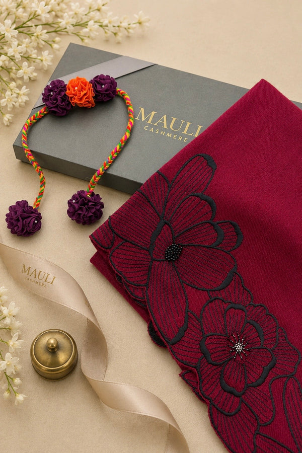 Magnolia Bloom | Embroidered Stole with Handmade Lumba Rakhi