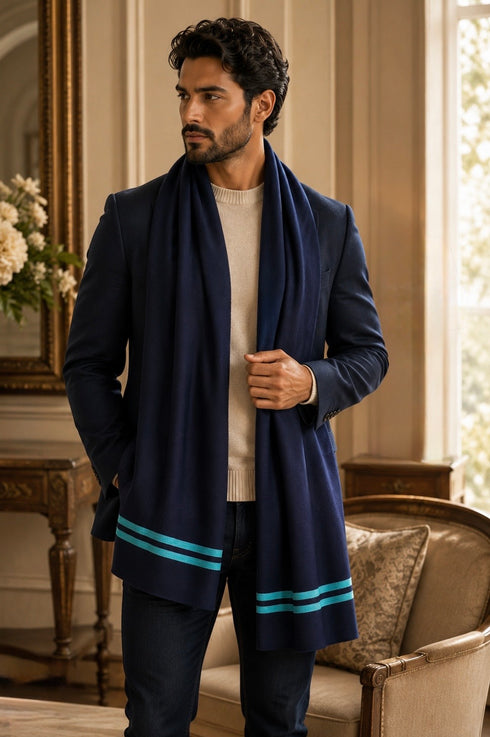 The Envoy | Embroidered Fine Wool Silk Stole with Handcrafted Rakhi