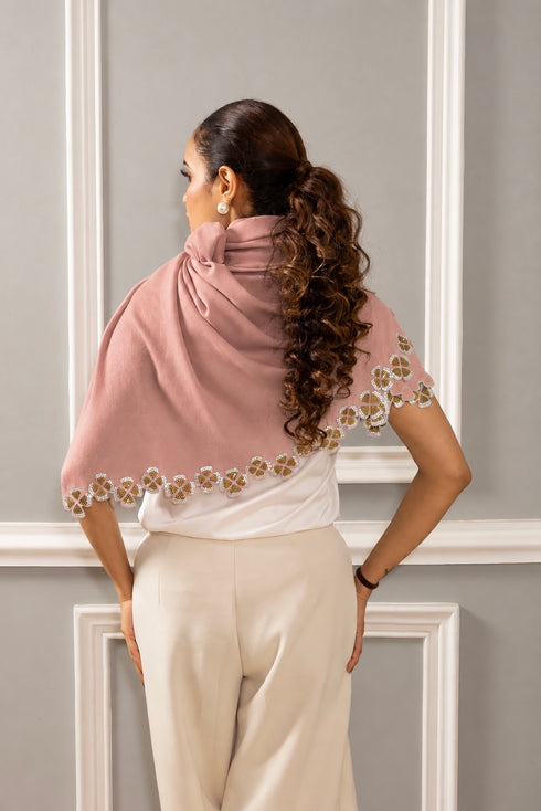 Dancing Crystal Petals | Embroidered Wool Silk Stole