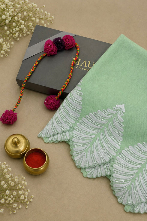 Vintage Leaf | Embroidered Stole with Handmade Lumba Rakhi