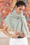 Crystal Lotus Royale | Embroidered Wool Silk Stole
