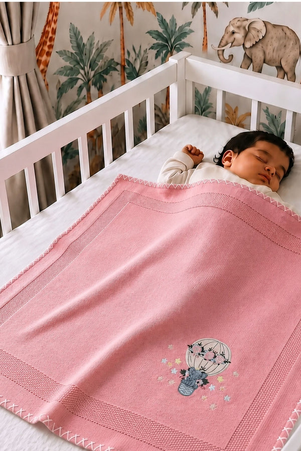 Baby Ele up in a Balloon | Personalized Baby Blanket