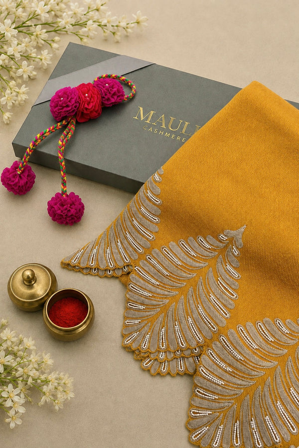 Vintage Leaf | Embroidered Stole with Handmade Lumba Rakhi