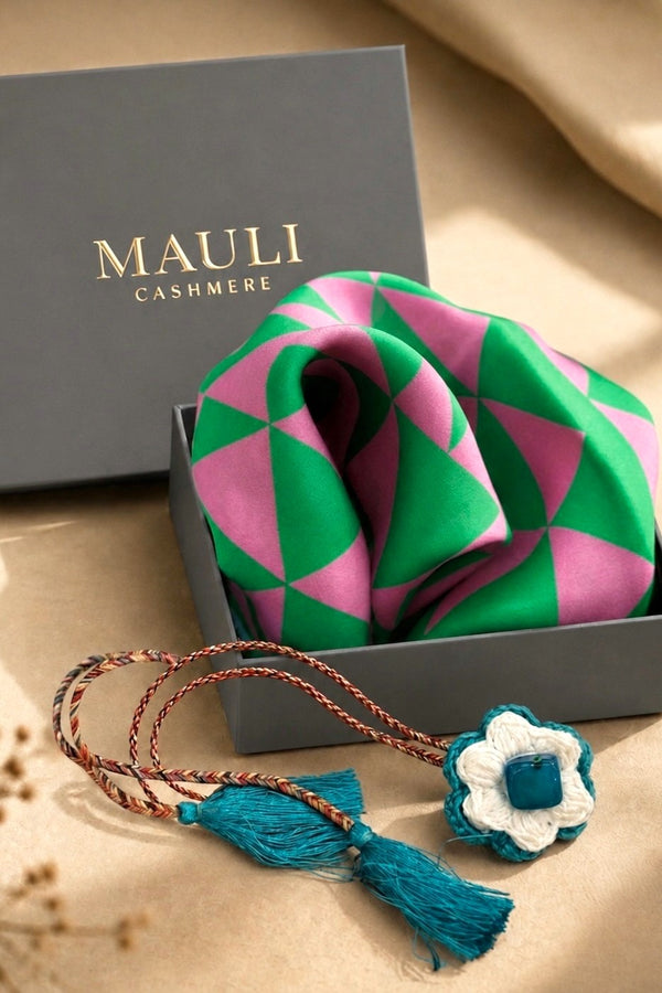Monte Rosso | Pure Silk Pocket Square with a Handmade Rakhi