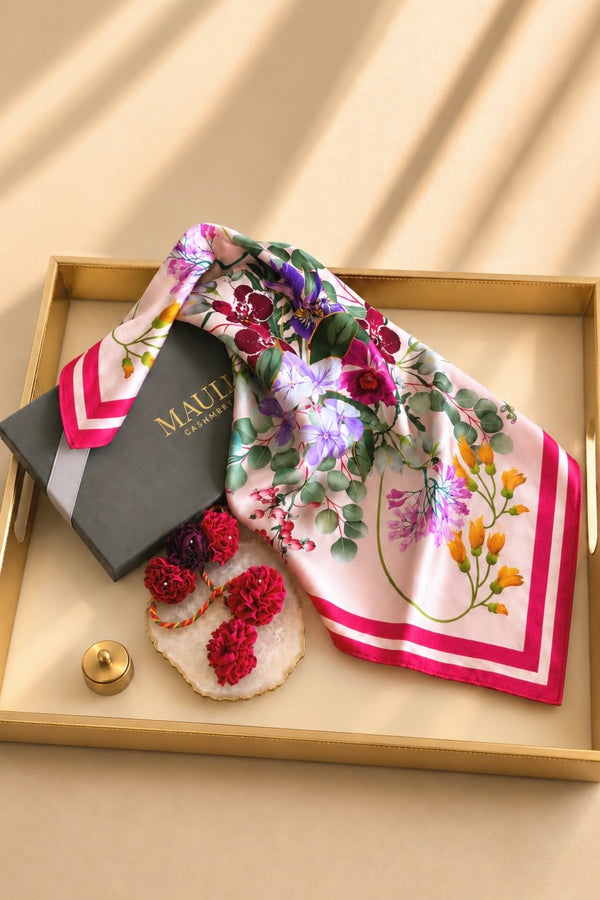 Capri Blush | Pure Silk Twill Scarf with Handmade Rakhi