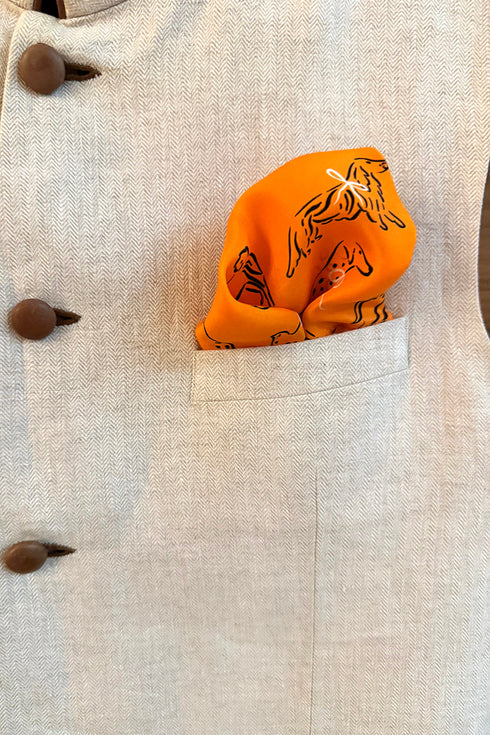 Club Canine | Pure Silk Pocket Square with a Handmade Rakhi