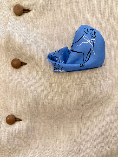 Club Canine | Pure Silk Pocket Square with a Handmade Rakhi