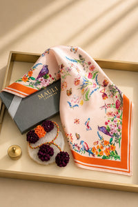 Croatian Dawn| Pure Silk Twill Scarf with Handmade Rakhi