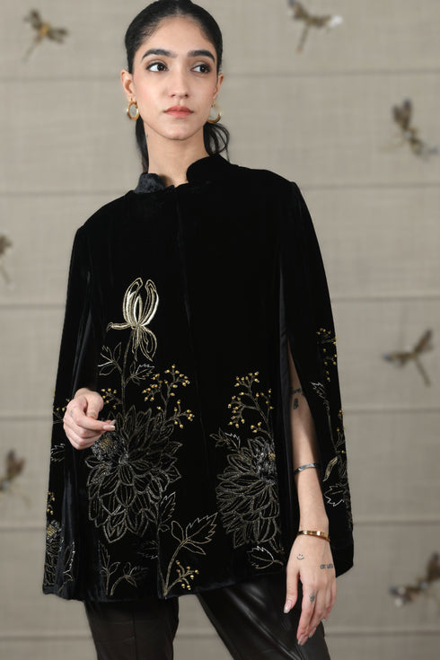 Mauli Velvet Dahlia Floral Cape