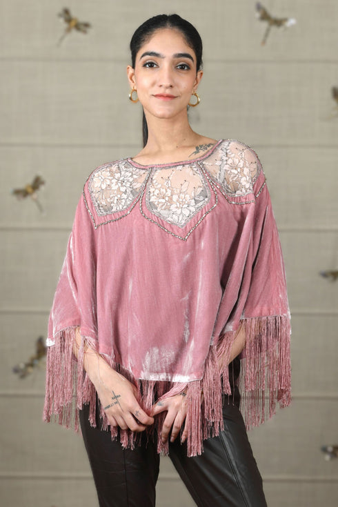 Mauli Evening Star Velvet Poncho with Tassels