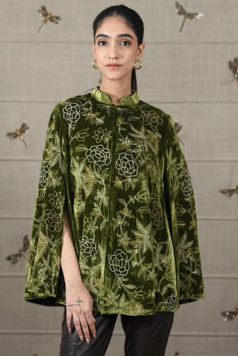 Velvet Peony Embroidered Cape