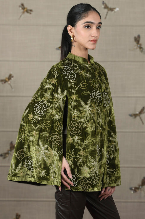 Velvet Peony Embroidered Cape