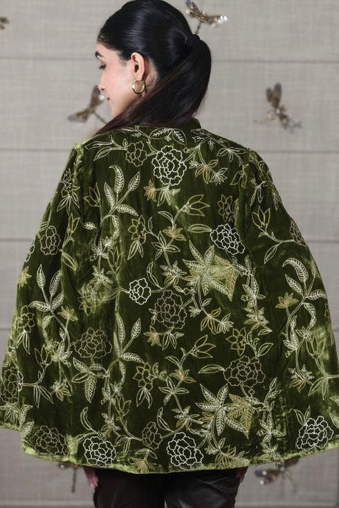 Velvet Peony Embroidered Cape