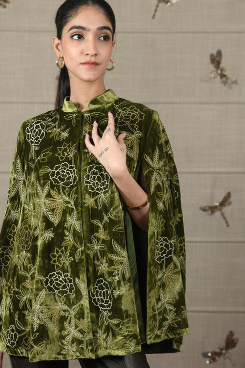 Velvet Peony Embroidered Cape