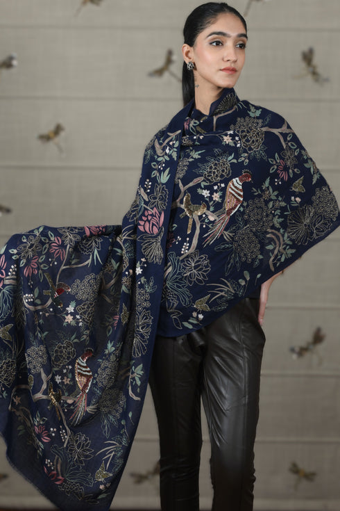 Enchanted Forest | Embroidered Pure Cashmere Stole