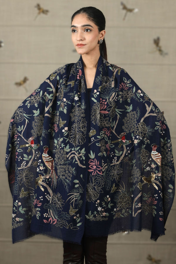 Enchanted Forest | Embroidered Pure Cashmere Stole