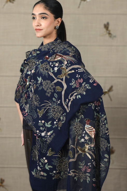 Enchanted Forest | Embroidered Pure Cashmere Stole