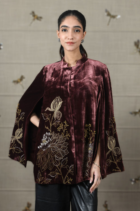 Mauli Velvet Dahlia Floral Cape