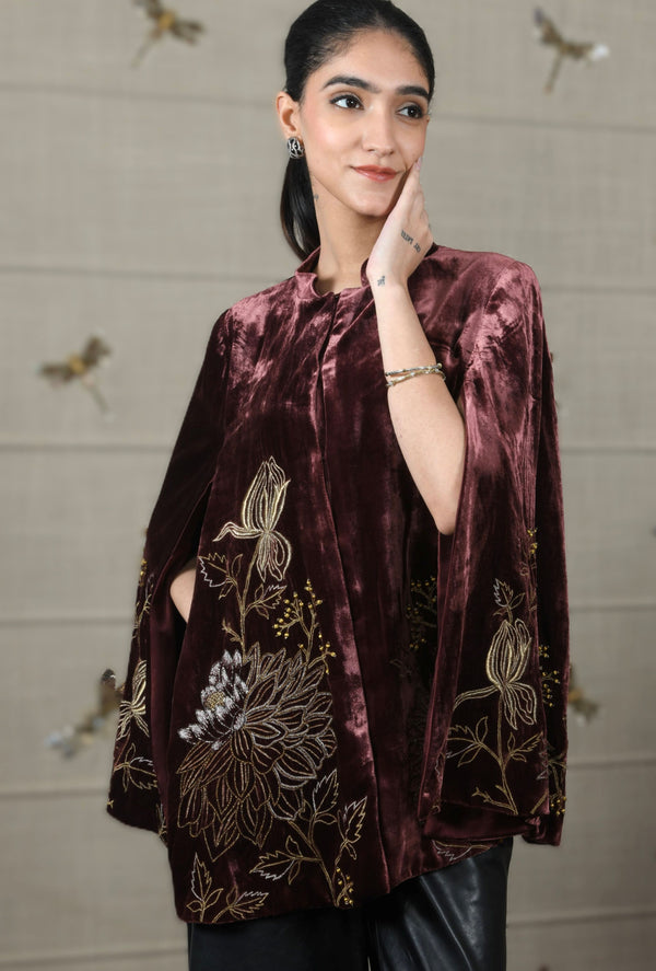 Mauli Velvet Dahlia Floral Cape