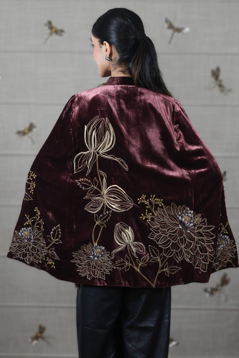 Mauli Velvet Dahlia Floral Cape