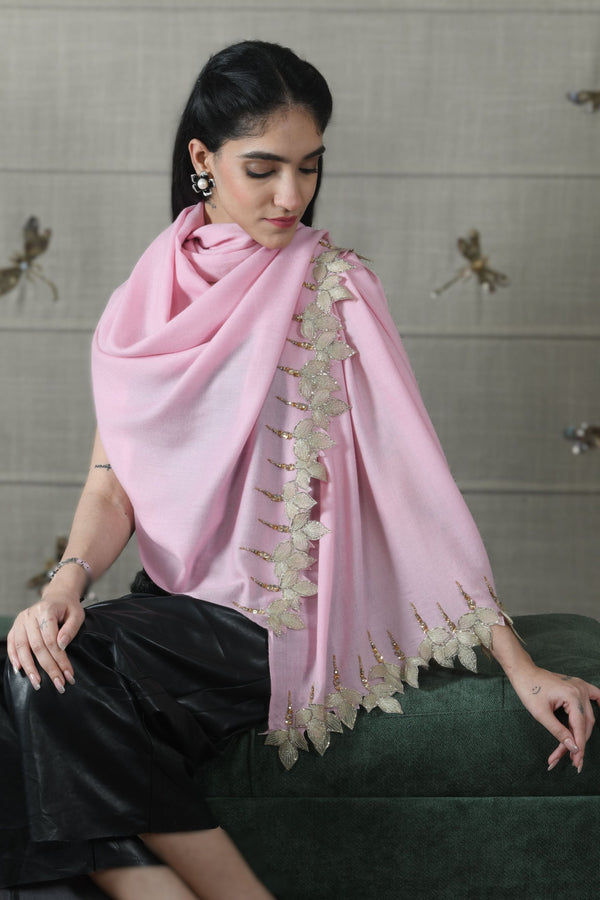 Petals Sparkle | Wool Silk Embroidered Stole