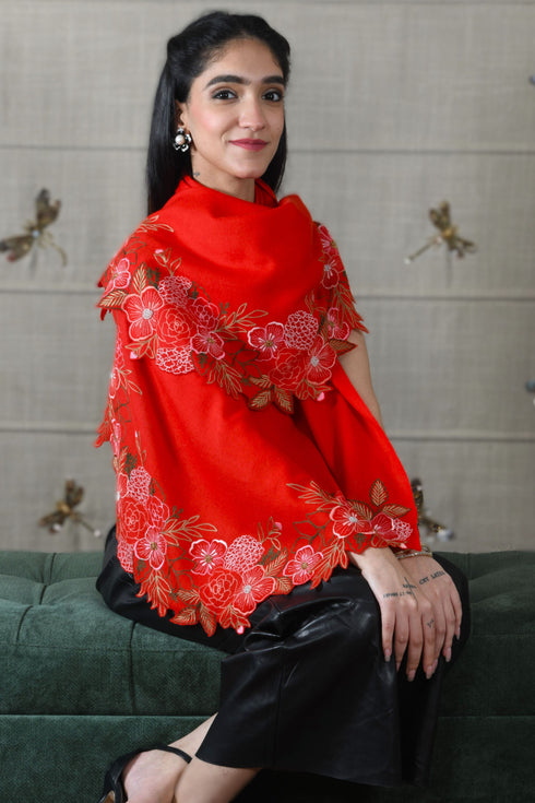Spring Bloom | Embroidered Wool Silk Stole