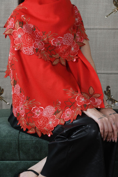Spring Bloom | Embroidered Wool Silk Stole