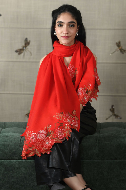 Spring Bloom | Embroidered Wool Silk Stole