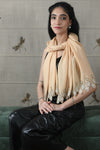 Crystal Cascade Danglers | Embroidered Wool Silk Stole Beige