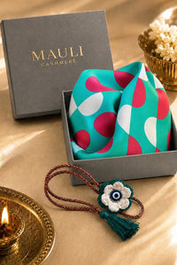 Retro Riviera | Pure Silk Pocket Square with a Handmade Rakhi