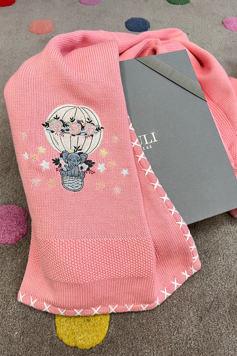 Baby Ele up in a Balloon | Personalized Baby Blanket