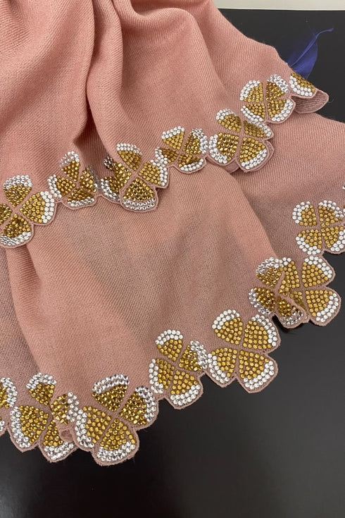 Dancing Crystal Petals | Embroidered Wool Silk Stole