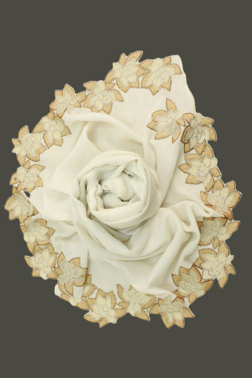 Crystal Lotus Royale | Embroidered Wool Silk Stole