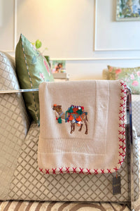 The Camel Caravan | Embroidered Cotton Knit Blanket Beige
