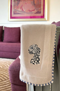 The Prowl | Embroidered Cotton Knit Blanket Beige