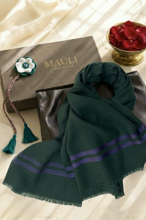 The Envoy | Embroidered Fine Wool Silk Stole with Handcrafted Rakhi