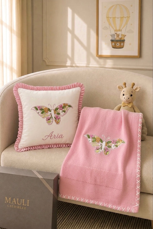 Baby Butterfly Can't Stop Fluttering | Personalized Baby Blanket & Cushion