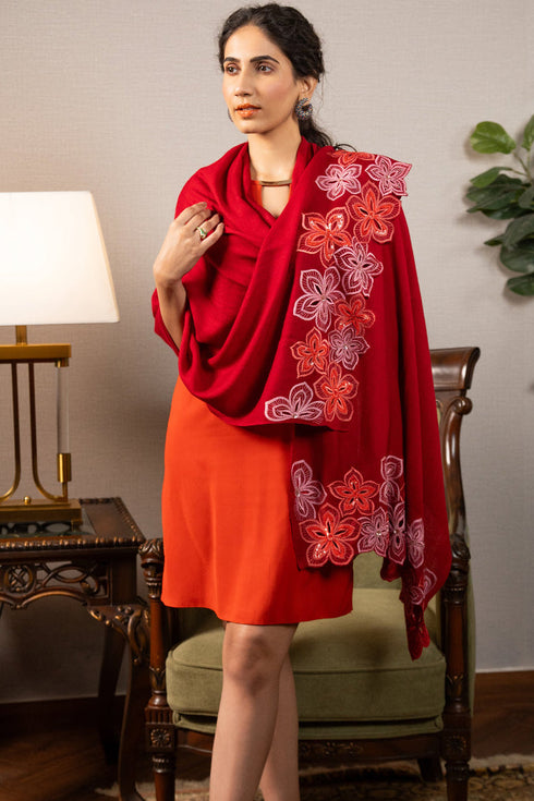 Sparkly Floral | Embroidered Wool Silk Stole