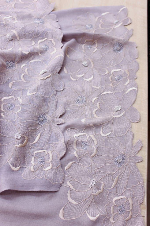 Magnolia Bloom Embroidered Wool Silk Stole