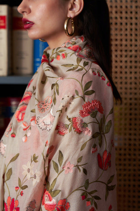 A Colorful Symphony | Embroidered Pure Cashmere Stole