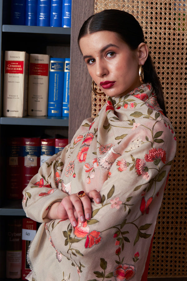 A Colorful Symphony | Embroidered Pure Cashmere Stole