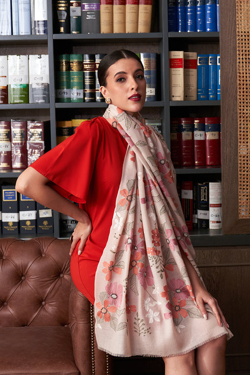 Dewey Garden | Embroidered Pure Cashmere Stole