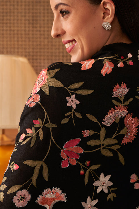 A Colourful Symphony | Embroidered Pure Cashmere Stole