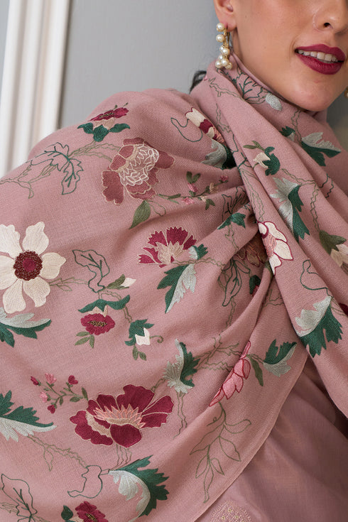 A Perfect Bloom | Embroidered Pure Cashmere Stole