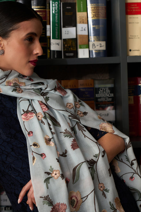 A Peony Dream | Embroidered Pure Cashmere Stole