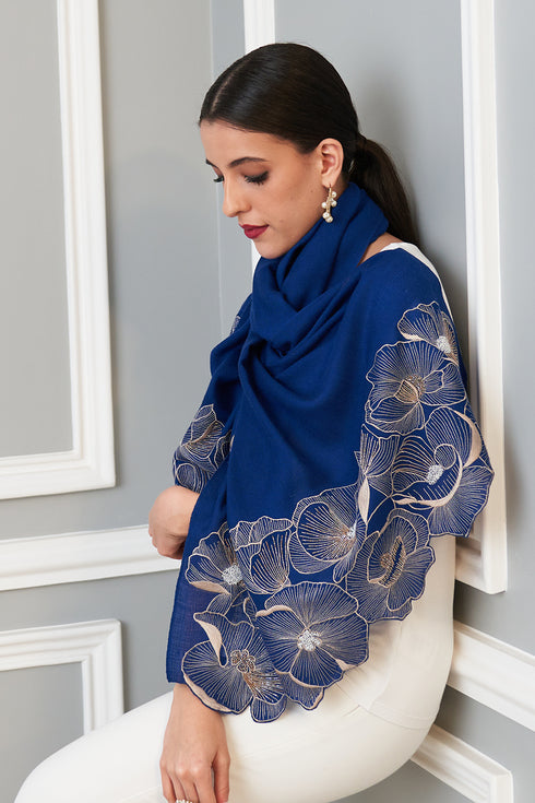 Poppy Affair | Embroidered Wool Silk Stole