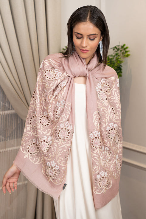 Floral Crest | Embroidered Wool Silk Stole