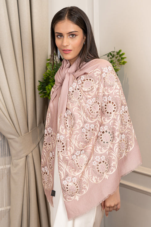 Floral Crest | Embroidered Wool Silk Stole